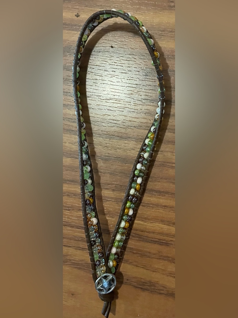 Handcrafted Multicolor Beaded Wrap Necklace Bracelet Green, Brown & Cream